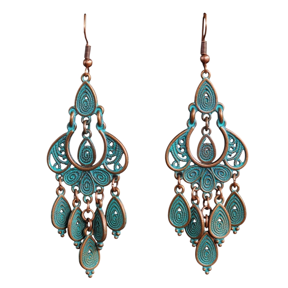 Peacock Boho Earrings Dangle Stainless Steel Jewelry Celestial Boheme Blue